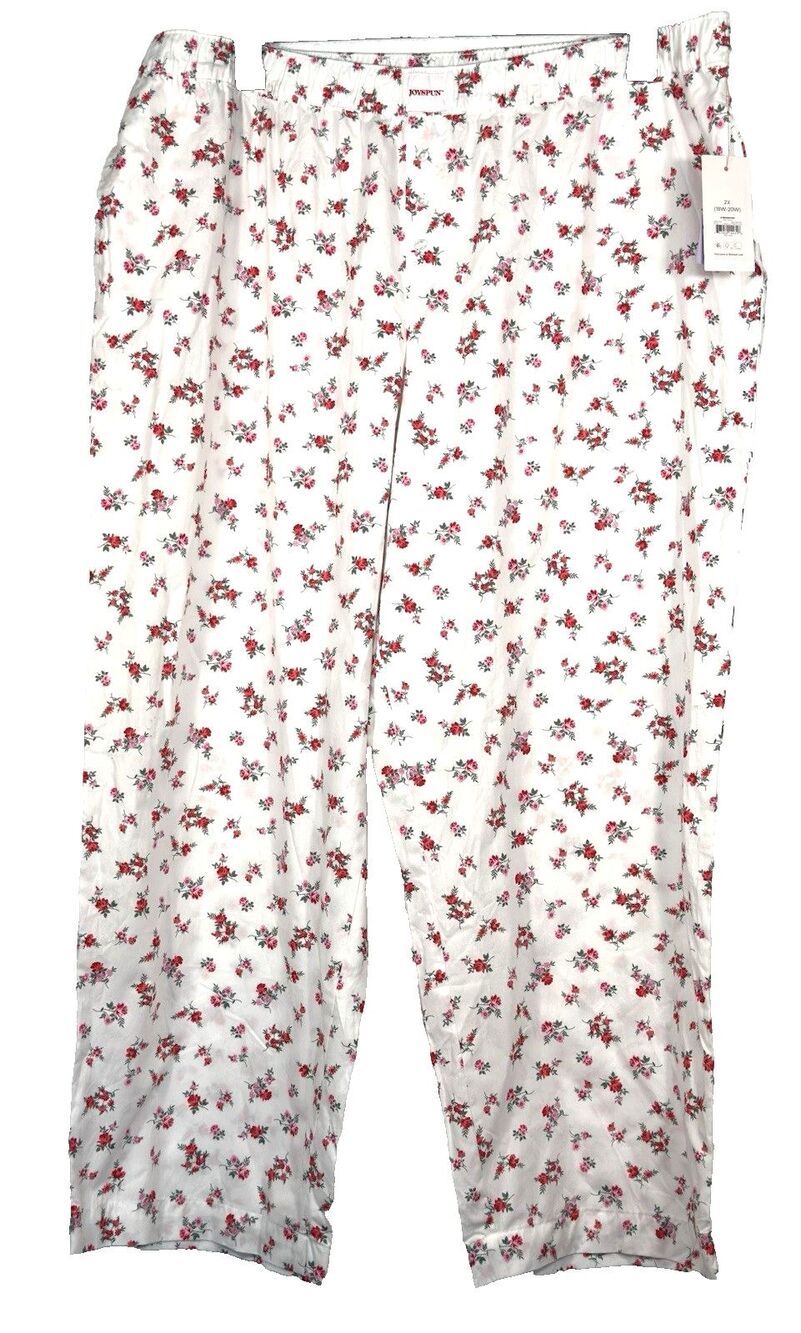 Joyspun Womens 2X 18W-20W 100% Cotton Floral Pajama Pants White Red Roses NWT